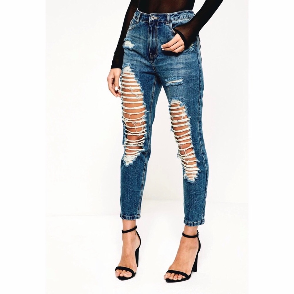 Missguided Denim Riot High Rise Crop Jeans Ripped